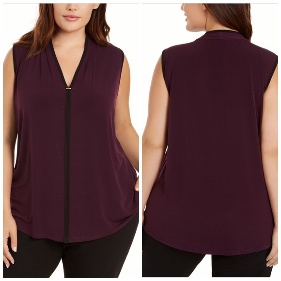 Calvin Klein Tops - Calvin Klein Purple & Black Trim Tank Top Size 1X